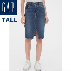 NWT GAP stretchy denim pencil skirt front slit, size 10 TALL